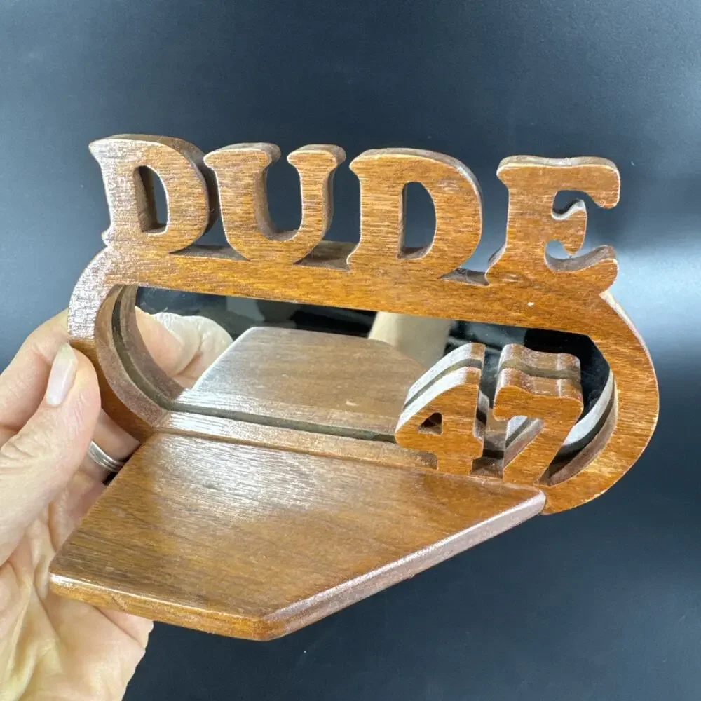 Vintage Small Wooden Wall Shelf With Mirror w/ Text Dude #47 Trump President